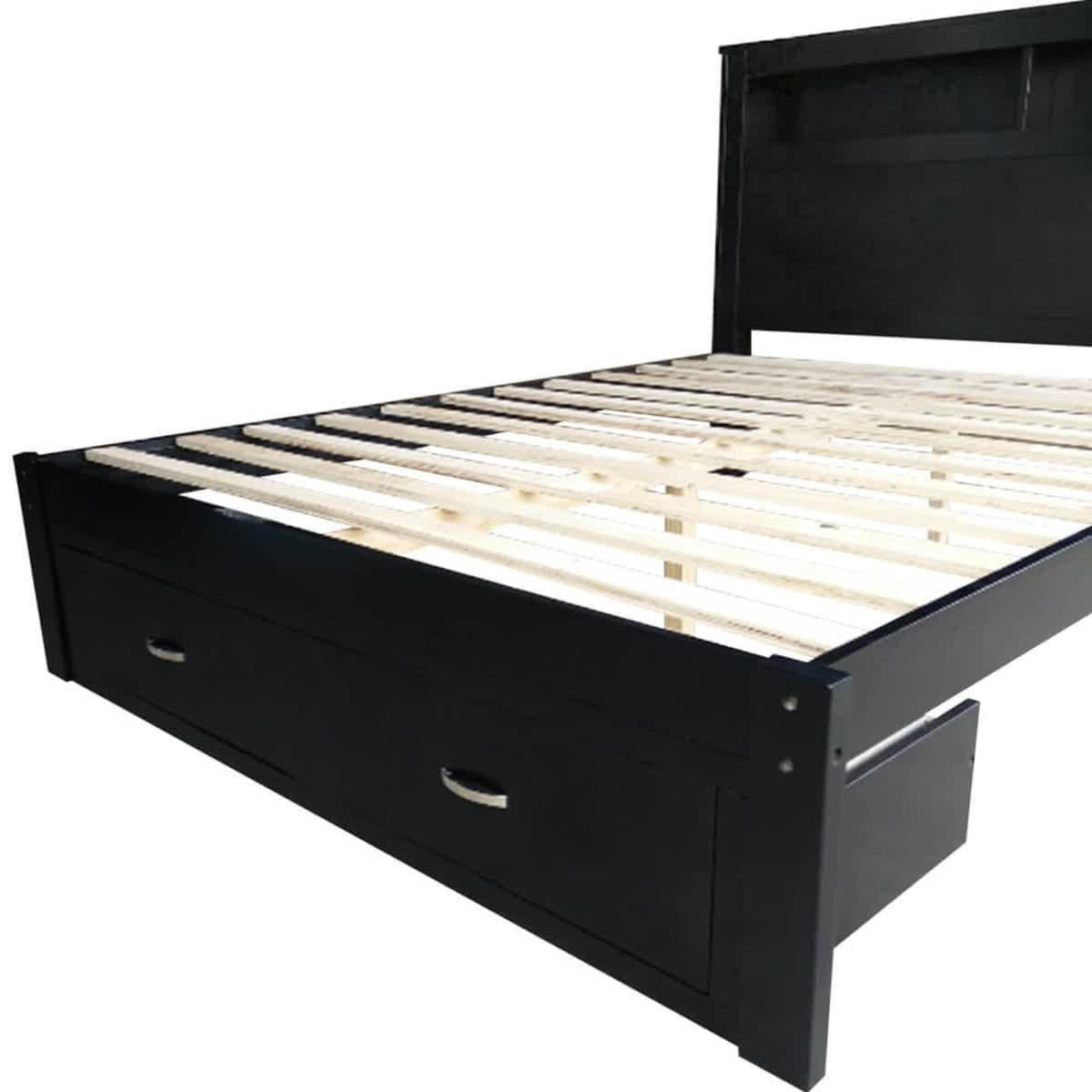 Porcia Queen Bed with Storage Shelves & Drawers - Black