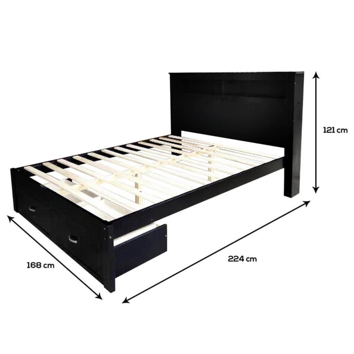 Porcia Queen Bed with Storage Shelves & Drawers - Black