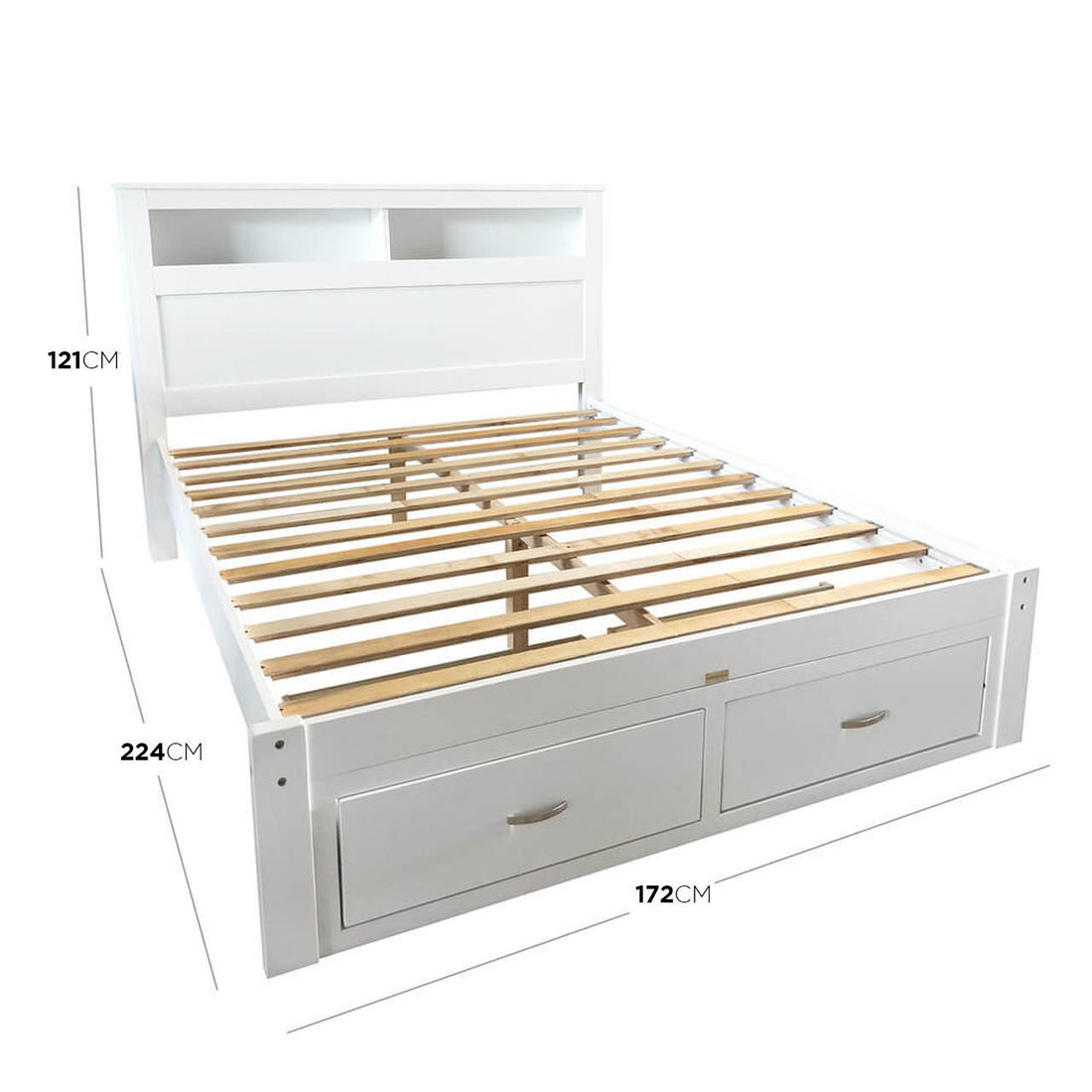 Porcia Queen Bed with Storage Shelves & Drawers - White