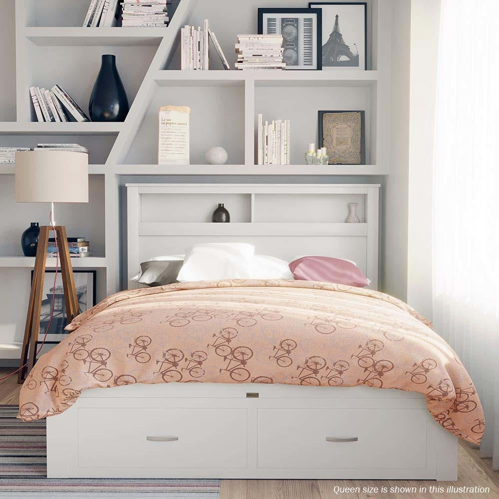 Porcia Queen Bed with Storage Shelves & Drawers - White