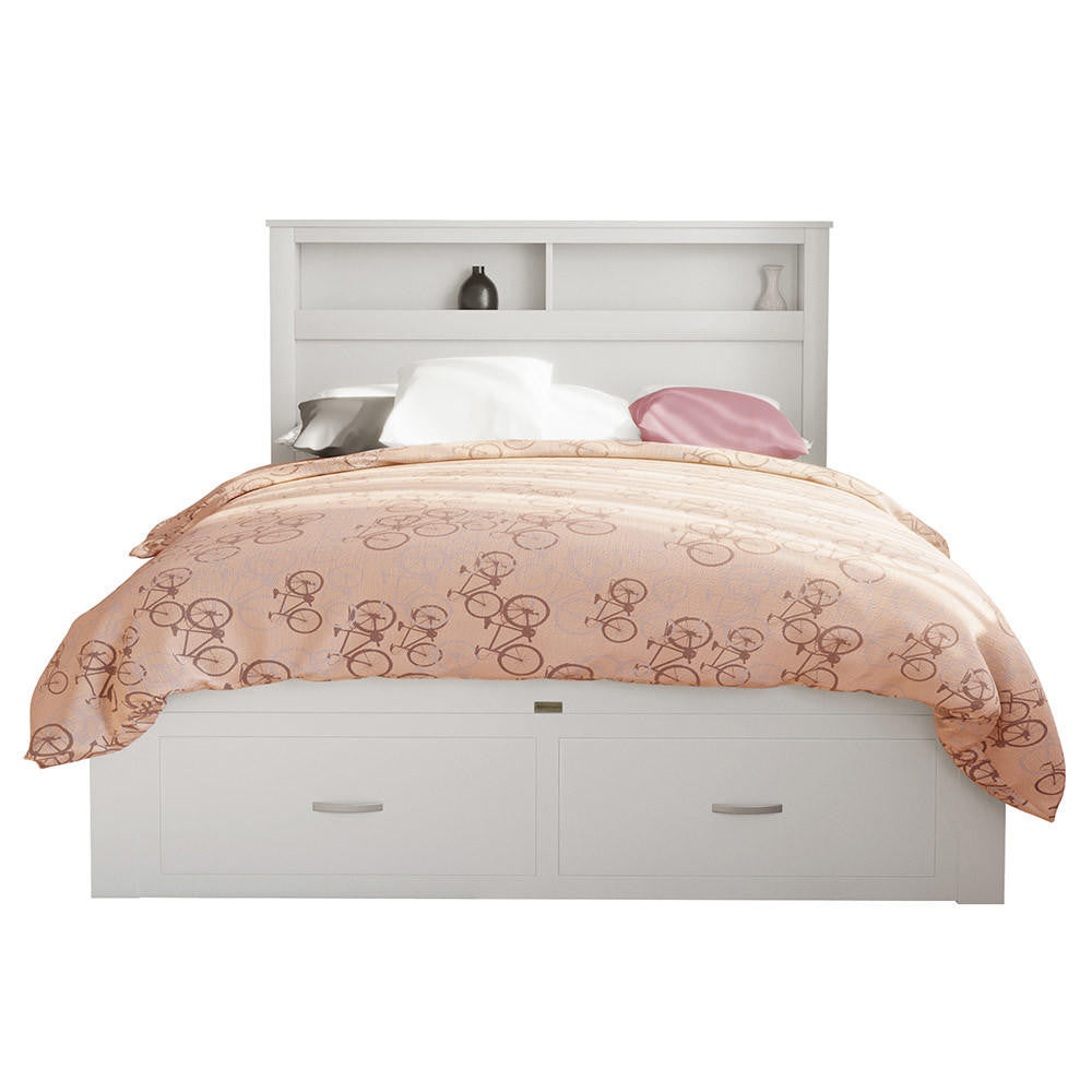 Porcia Queen Bed with Storage Shelves & Drawers - White