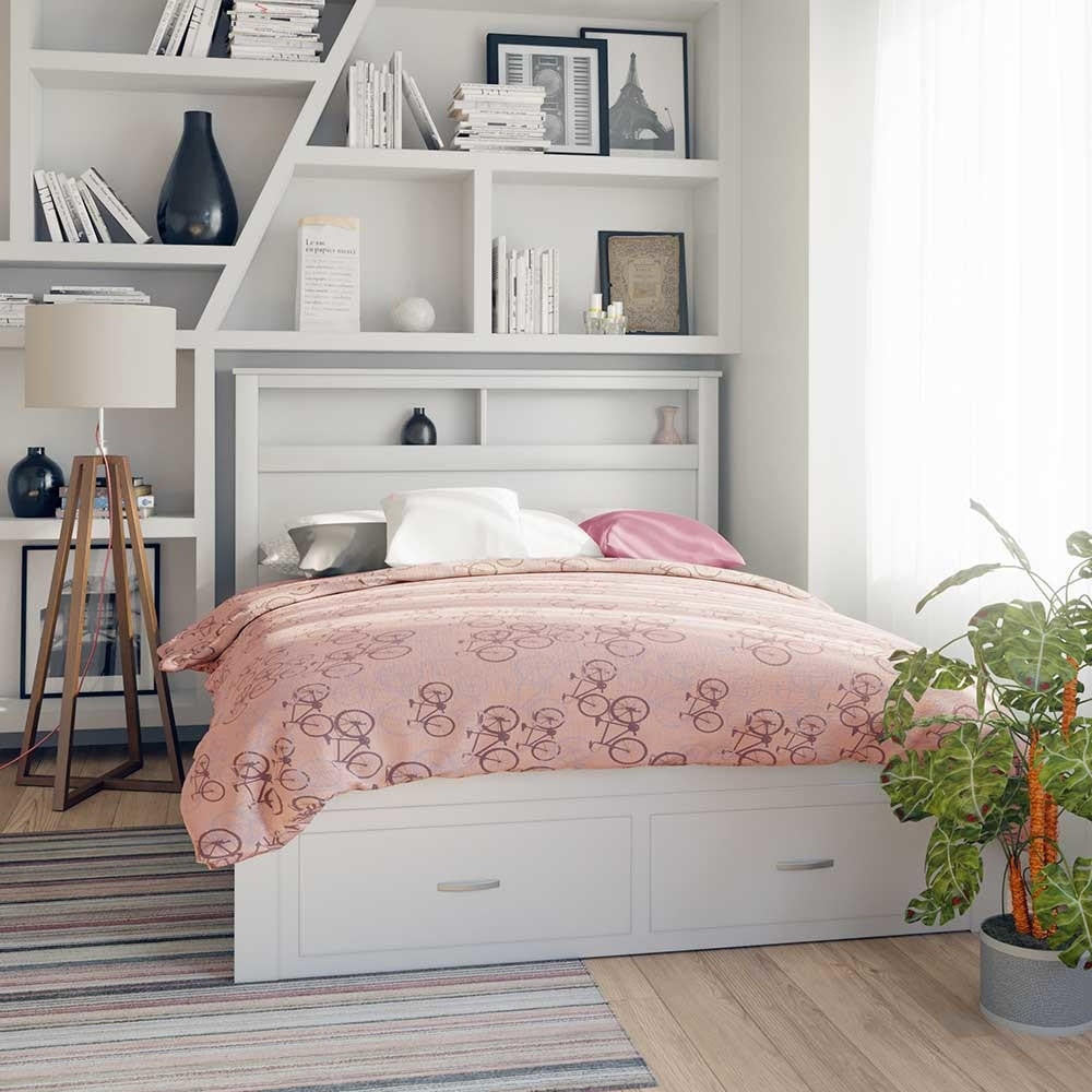 Porcia Queen Bed with Storage Shelves & Drawers - White-Lifestyle