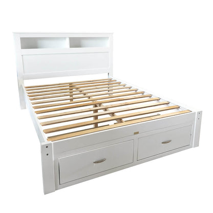 Porcia Queen Bed with Storage Shelves & Drawers - White
