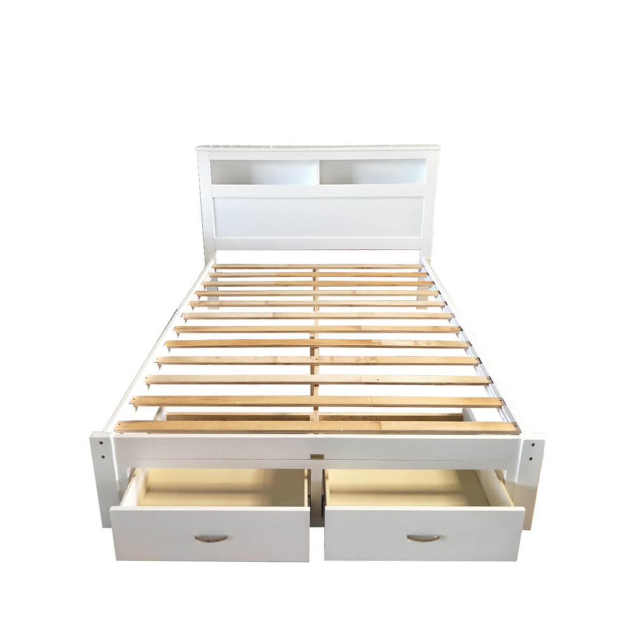 Porcia Queen Bed with Storage Shelves & Drawers - White