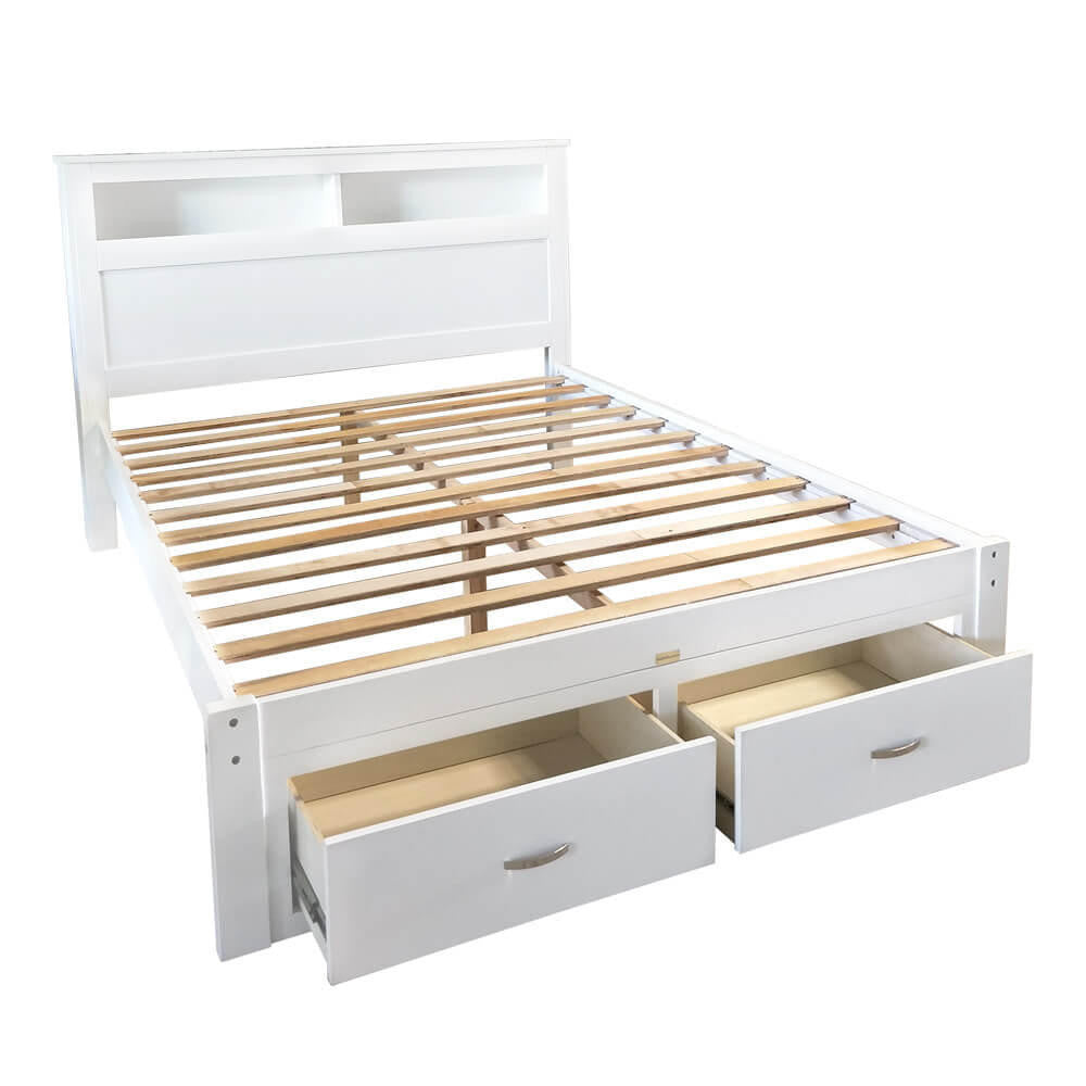 Porcia Queen Bed with Storage Shelves & Drawers - White