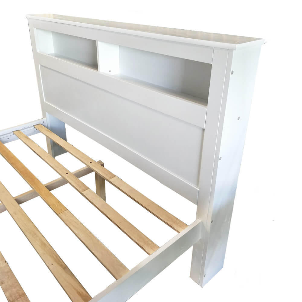 Porcia Queen Bed with Storage Shelves & Drawers - White