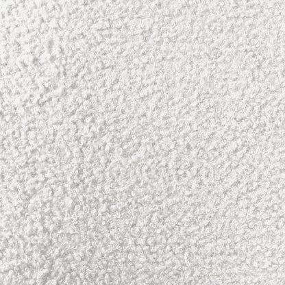 Close-up of the Rhoda Double Boucle Fabric Bed Frame in Cream White, showcasing its plush, looped bouclé texture, emphasizing the luxurious and soft upholstery of the headboard and frame.