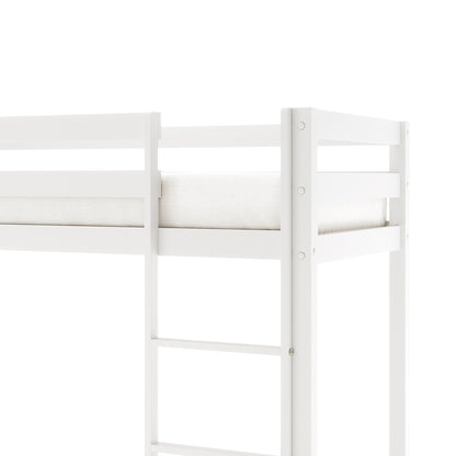 Ross Solid Pine Wood Bunk Bed with Storage in White featuring a visible top bunk with guardrails, mattress, and vertical ladder section, exemplifying modern space-saving design and practicality for bedrooms.