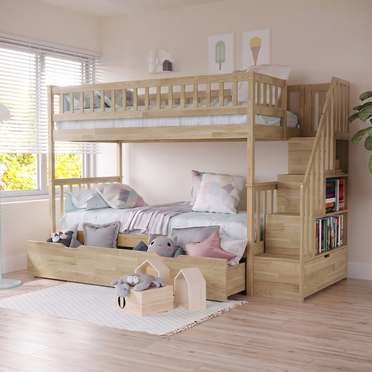 Sabbie Hardwood Single Storage Bunk Bed in Natural