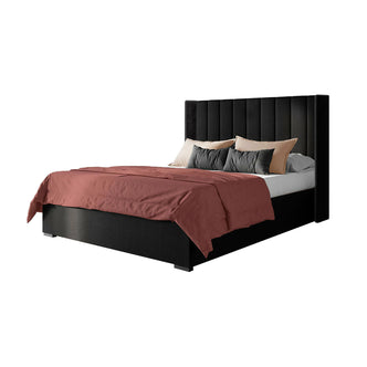 Septima & Fulvia Queen Bed & Headboard Package – Ink features a plush, velvet tufted headboard on a solid wood frame, showcasing modern sophistication and elegance. Pillows and bedding not included.