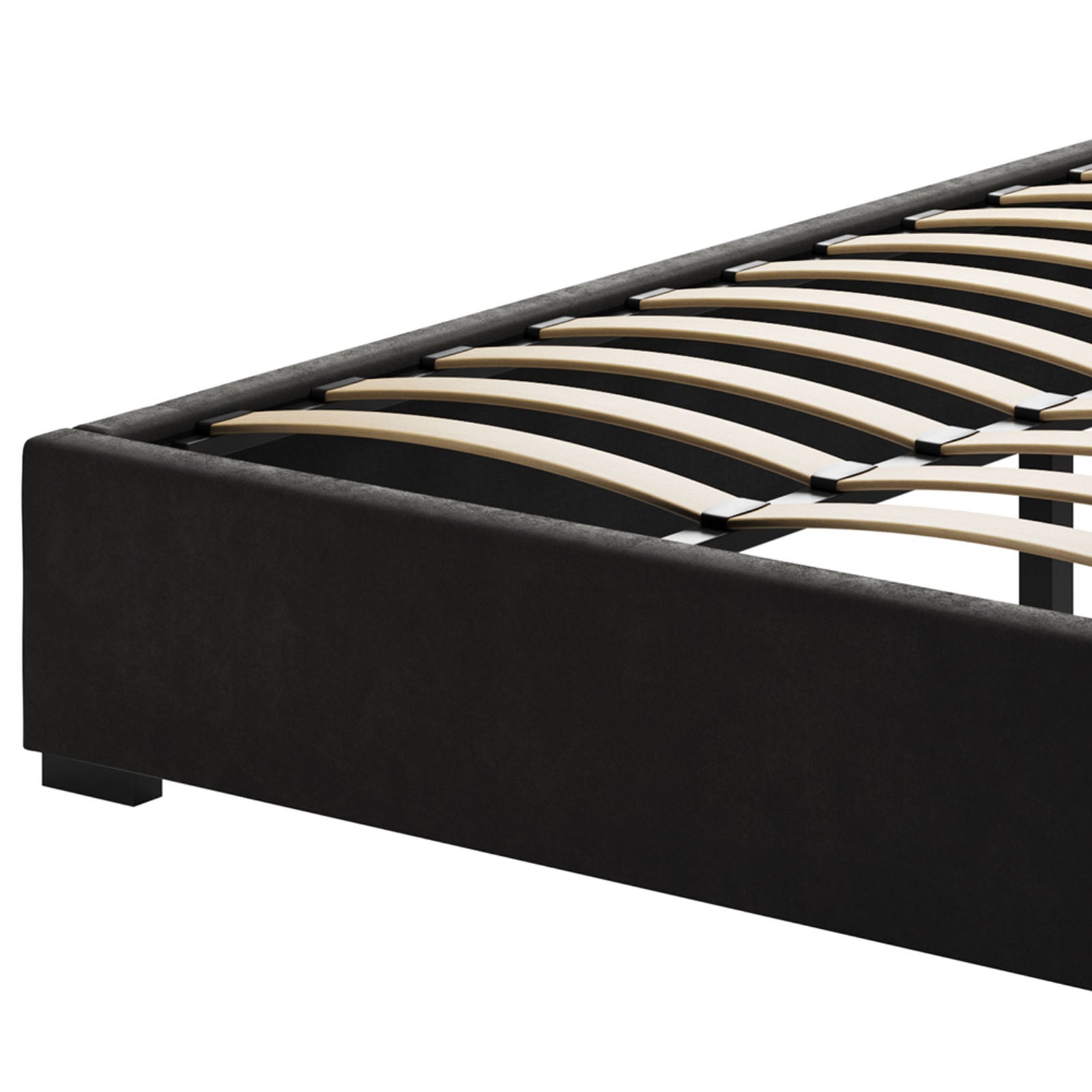 Septima & Fulvia Queen Bed & Headboard Package – Ink, featuring a black bed frame with wooden slats and a tufted headboard, combining modern sophistication with timeless elegance for luxurious bedroom style.