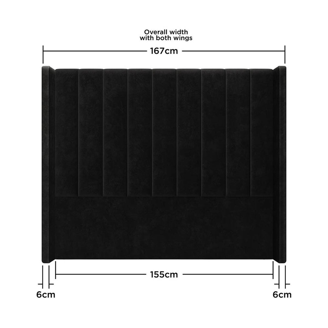 Septima & Fulvia Queen Bed & Headboard Package – Ink features a striking black velvet tufted headboard with a solid wood frame and metal side railings, embodying modern sophistication and timeless elegance.