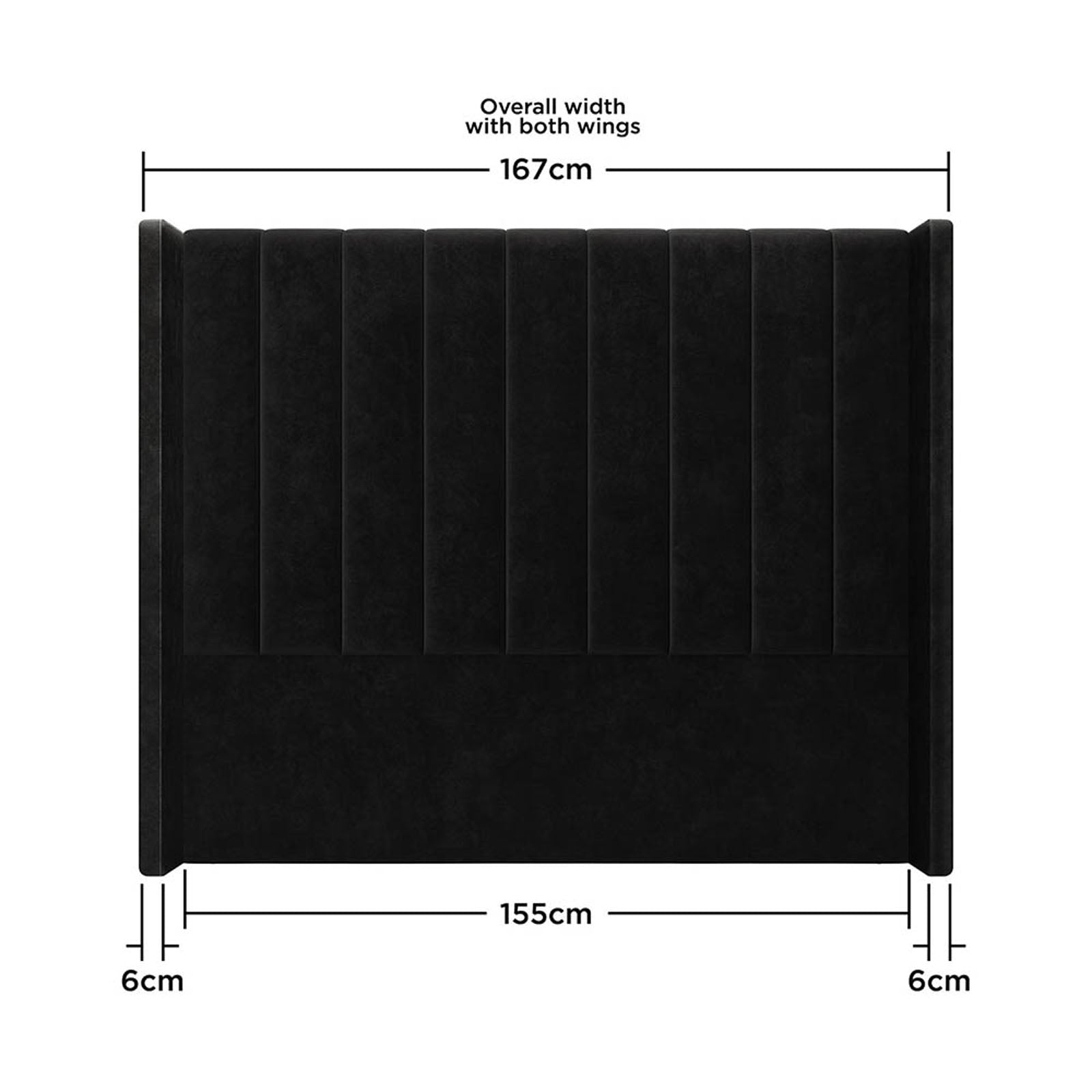 Septima & Fulvia Queen Bed & Headboard Package – Ink features a striking black velvet tufted headboard with a solid wood frame and metal side railings, embodying modern sophistication and timeless elegance.