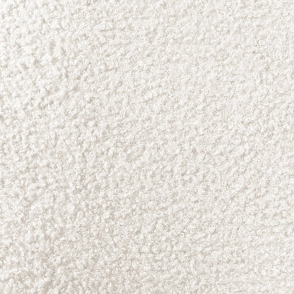 Close-up of the Stacy Queen Boucle Bed - Cream White with Thalia Mattress, showcasing luxurious boucle fabric and padded headboard, emphasizing elegance and comfort in its design.