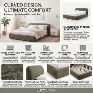 Tara Double Soft Curve Upholstered Bed Frame in Moss Green