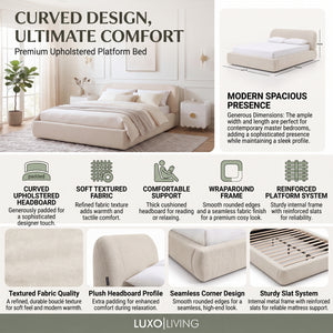 Tara Double Soft Curve Upholstered Bed Frame in Warm Ivory