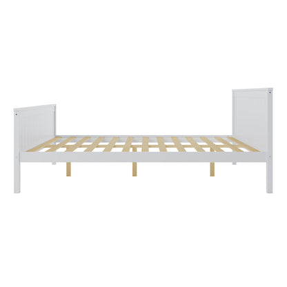 Tertia Solid Pine Timber Bed Frame Double featuring a white bed frame with sturdy wooden slats, showcasing solid pine construction for durability and style, ideal for enhancing bedroom aesthetics and comfort.
