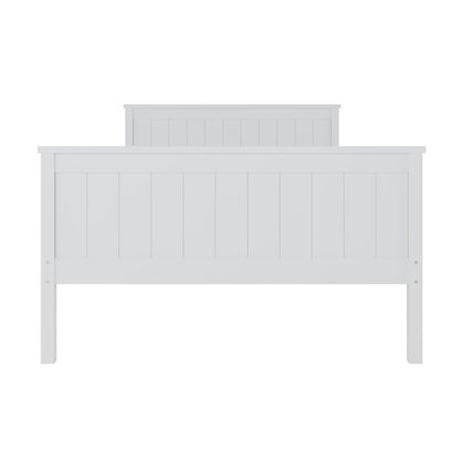 Tertia Solid Pine Timber Bed Frame King Single; features a minimalist white rectangular design with a black handle, showcasing sturdy construction and engineered wooden slats for enhanced bedroom support.