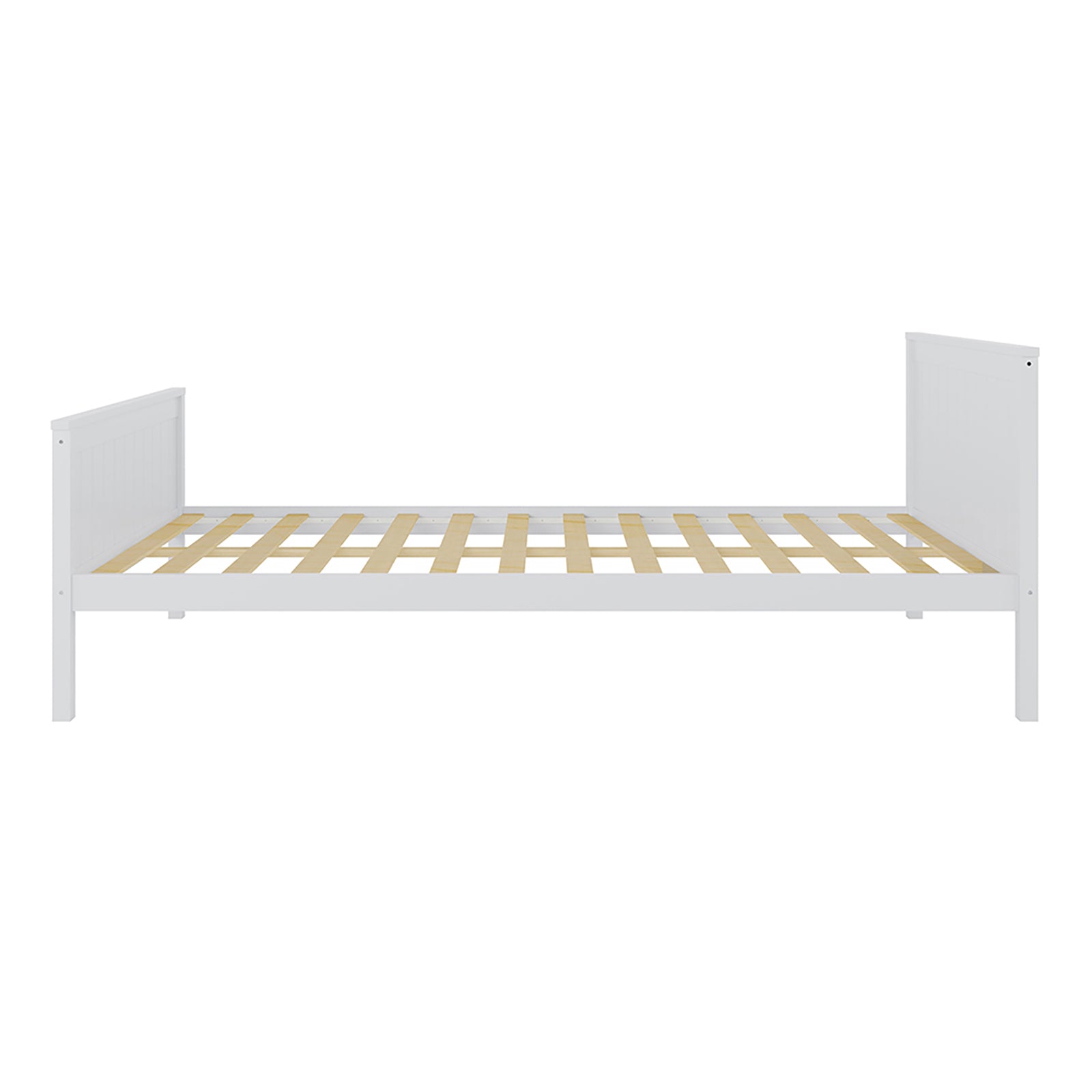 Tertia Solid Pine Timber Bed Frame King Single, showcasing a white frame with wooden slats, solid pine construction, and sturdy design, perfect for enhancing bedroom style and functionality.