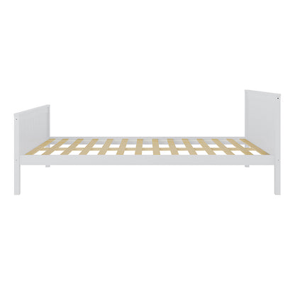 Tertia Solid Pine Timber Bed Frame King Single, showcasing a white frame with wooden slats, solid pine construction, and sturdy design, perfect for enhancing bedroom style and functionality.