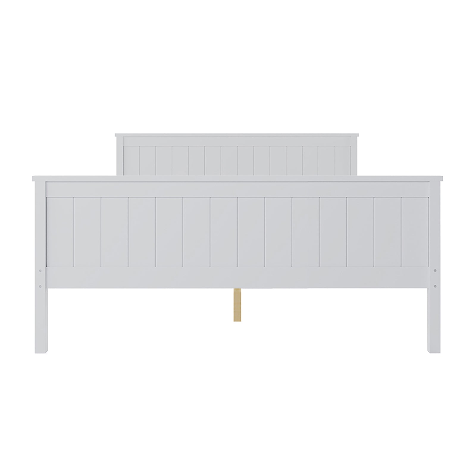 Tertia Solid Pine Timber Bed Frame Queen, featuring a rectangular white wooden headboard and sturdy wooden legs, designed for durability and excellent mattress support, ideal for enhancing bedroom aesthetics.