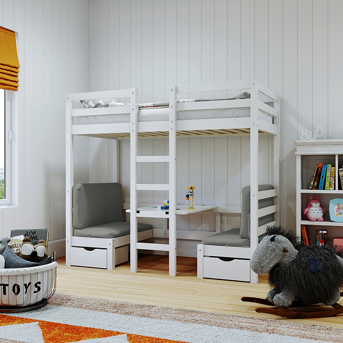 Timothy Solid Pine Loft Bed with Desk in Grey – Luxo Living