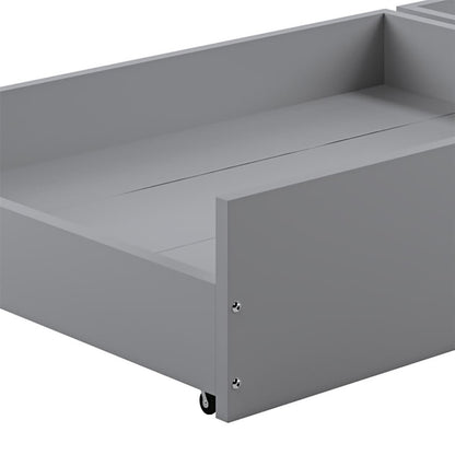 Single Solid Pine Under Bed Twin Storage Drawers in Grey with caster wheels, low front panel, and shallow rear compartments, designed for easy sliding and practical storage beneath beds.