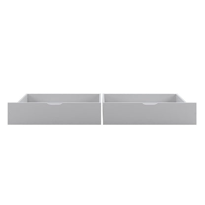 Single Solid Pine Under Bed Twin Storage Drawers in White, featuring recessed finger pulls for easy access, crafted for efficient storage under beds or in cabinets, enhancing bedroom organization.