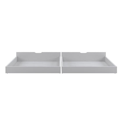 Single Solid Pine Under Bed Twin Storage Drawers in White, featuring shallow rectangular design with semicircular cutout handles, ideal for discreet under-bed storage, enhancing bedroom organization and accessibility.