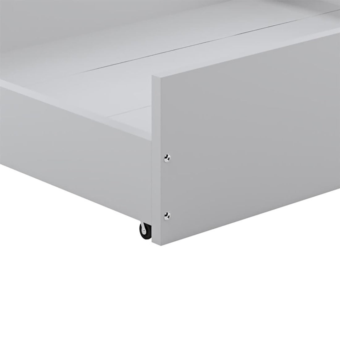 Single Solid Pine Under Bed Twin Storage Drawers in White featuring a simple, shallow wooden box on casters with open top and side panels, designed for practical under-bed storage with easy roll-out access.