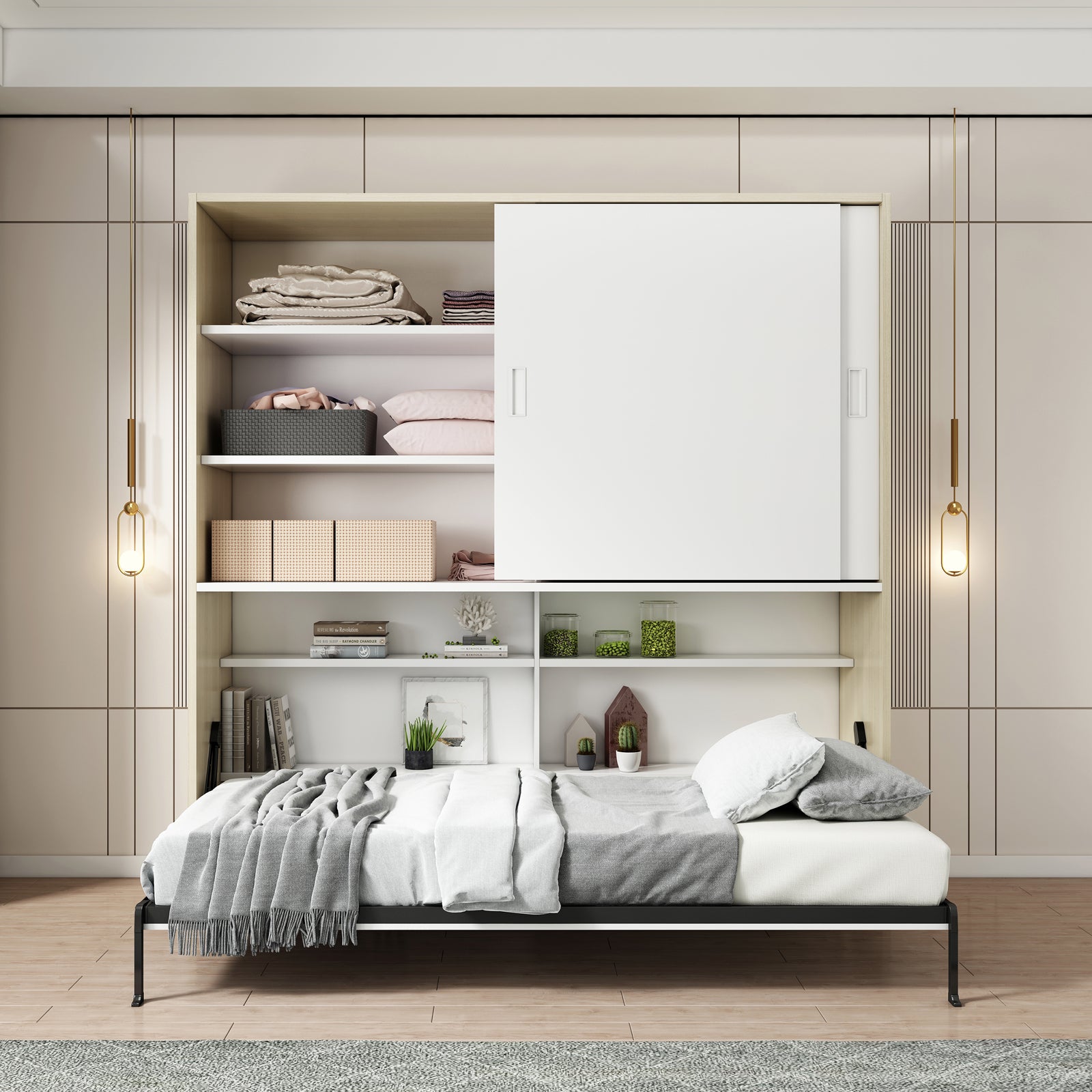 Veda Single Space Saving Wall Bed with Cabinet in White – Luxo Living