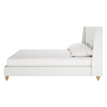 Vilania Tufted Fabric Bed Frame - King - Off White, featuring a plush, tufted headboard and sleek profile, shown in a side view against a plain white background.