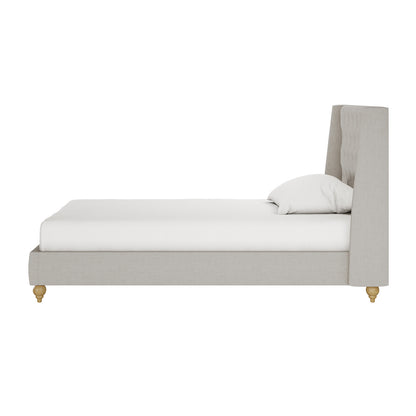 Vilania Tufted Fabric Bed Frame - King Single - Grey, featuring elegant tufted upholstery and a sturdy wood frame, positioned with a white pillow on the bed.