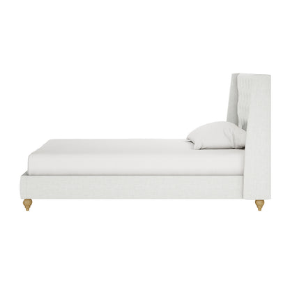 Vilania Tufted Fabric Bed Frame - King Single - Off White, showcasing its elegant tufted headboard and sturdy construction, placed in a bedroom setting with a pillow accentuating its plush design.