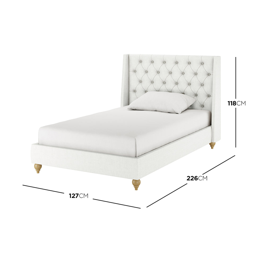 Vilania Tufted Fabric Bed Frame - King Single - Off White, showcasing a plush tufted headboard and sleek design on a bed. Pillow and other accessories are not included.