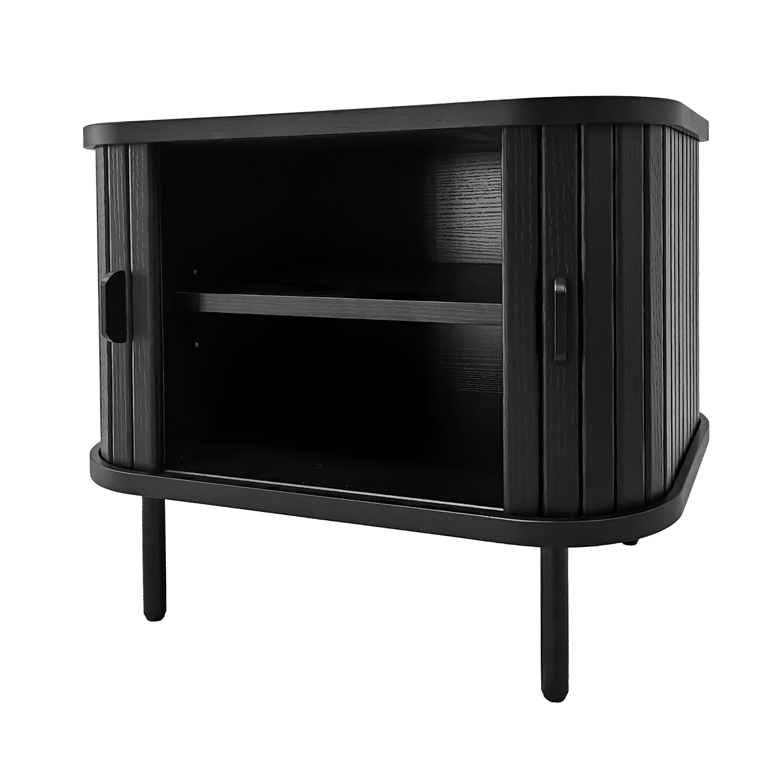 Aaron 50cm Bedside Table with Sliding Doors, featuring sleek design, engineered wood, and metal legs, offering space-saving storage and modern style.