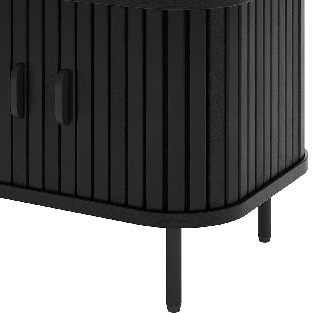 Aaron 50cm Bedside Table with Sliding Doors, featuring a sleek design with dual sliding doors for efficient storage, supported by sturdy metal legs.