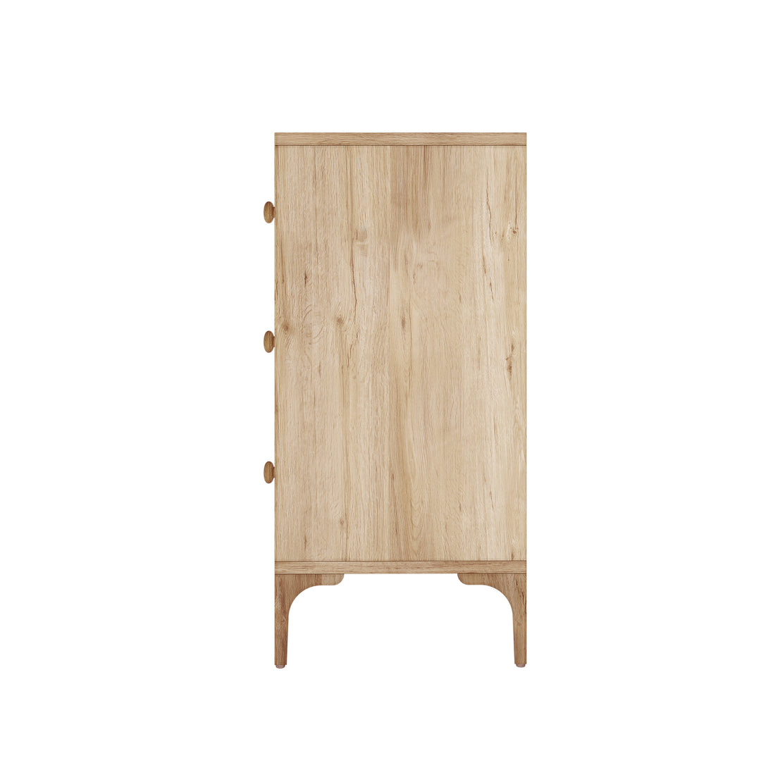 Afra 160cm Sideboard Buffet with Drawers in White & Natural, featuring a tall, narrow wooden frame, single door with three round knobs, standing on short legs, showcasing modern elegance and functionality.