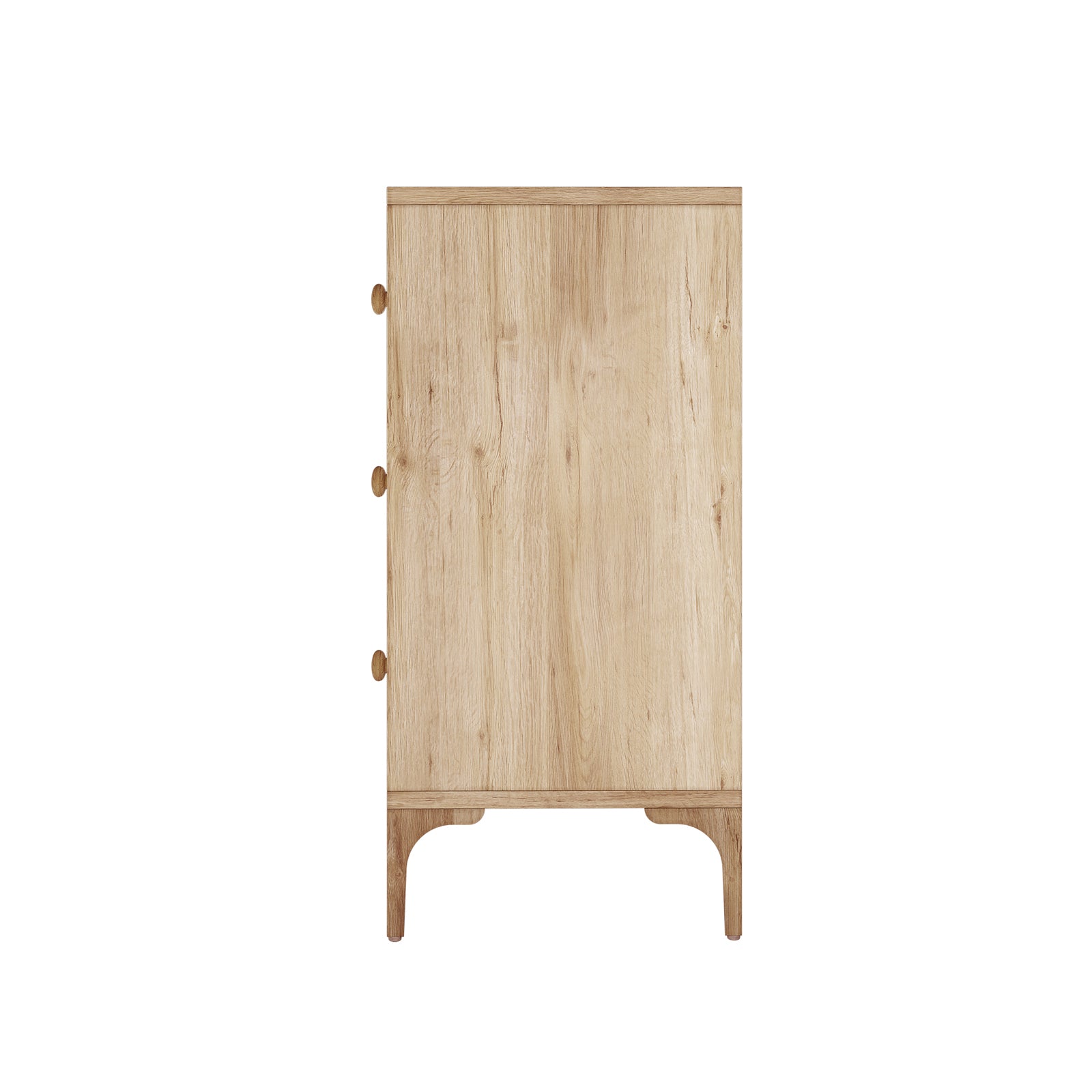 Afra 160cm Sideboard Buffet with Drawers in White & Natural, featuring a tall, narrow wooden frame, single door with three round knobs, standing on short legs, showcasing modern elegance and functionality.