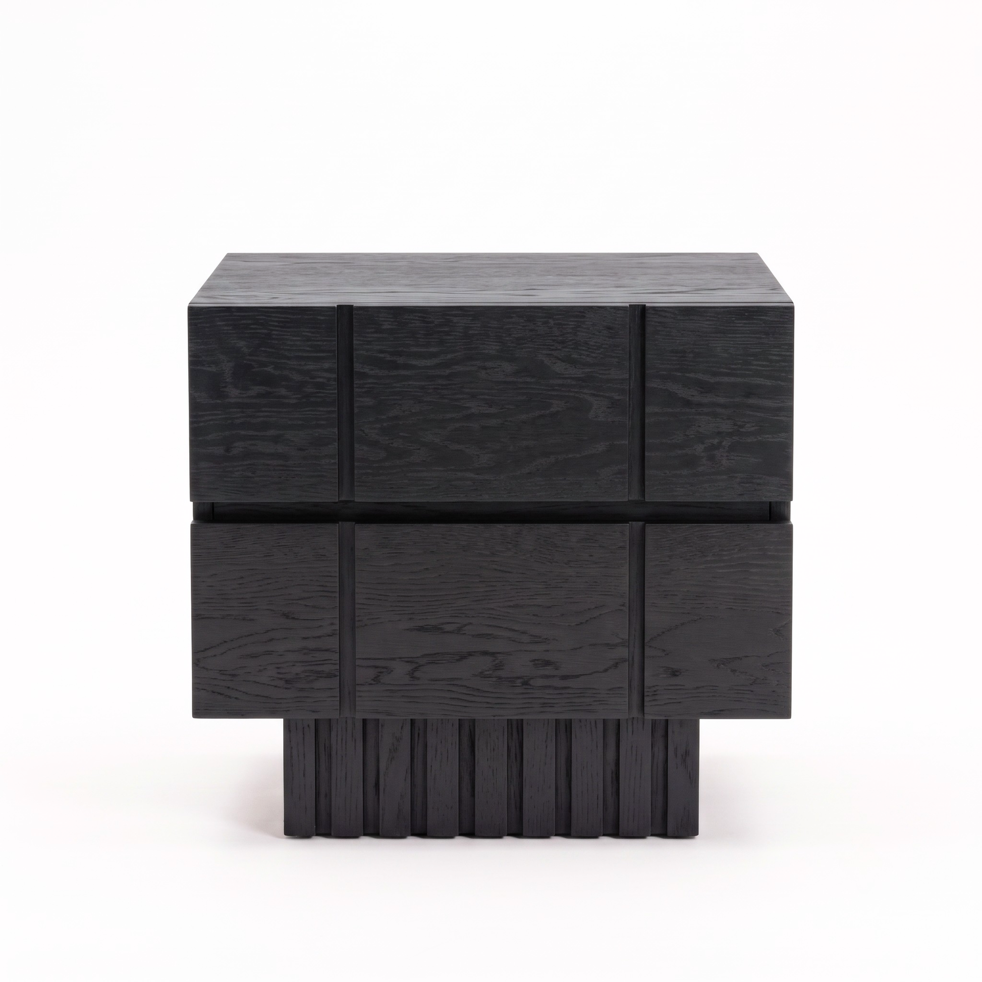 Modern black wooden nightstand shown in full on a white background