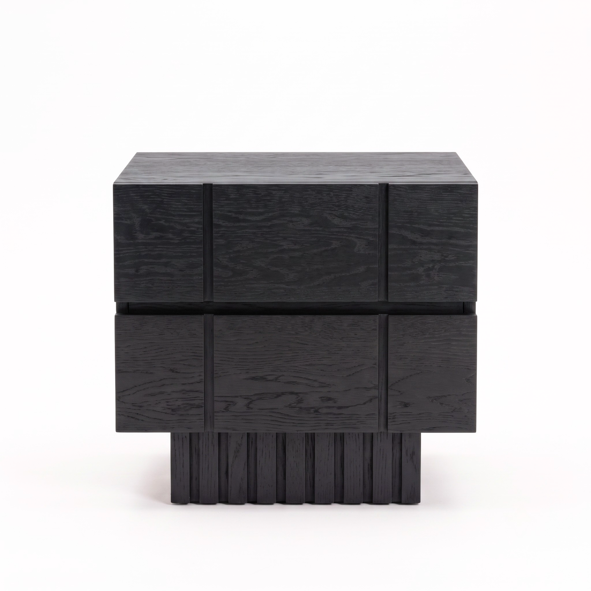 Modern black wooden nightstand shown in full on a white background