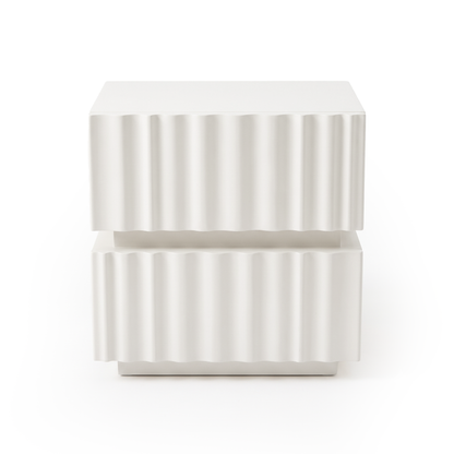 White textured nightstand shown in full on a white background.