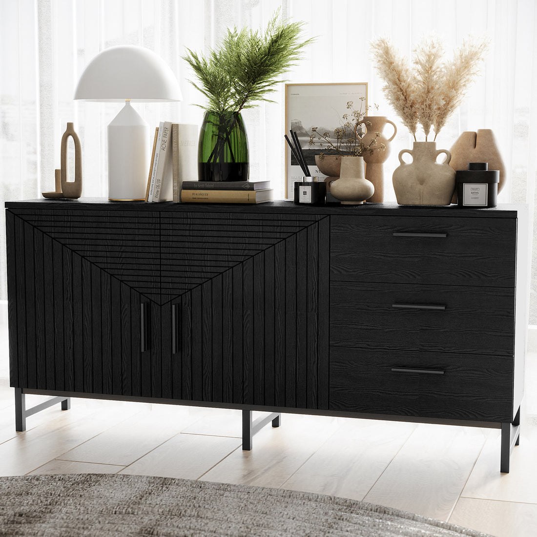 Anderson 160cm Fluted Sideboard Buffet - Black