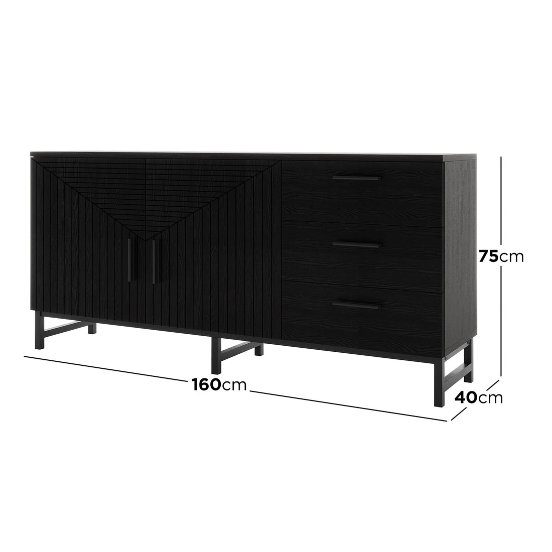Anderson 160cm Fluted Sideboard Buffet - Black