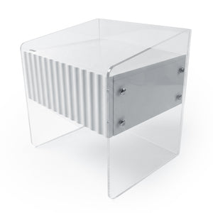 Aurea Fluted Acrylic Bedside Table in White