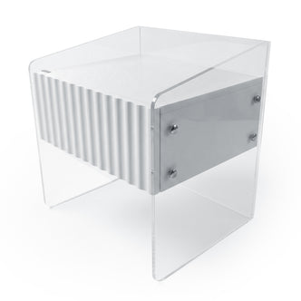 Modern transparent acrylic side table on white background