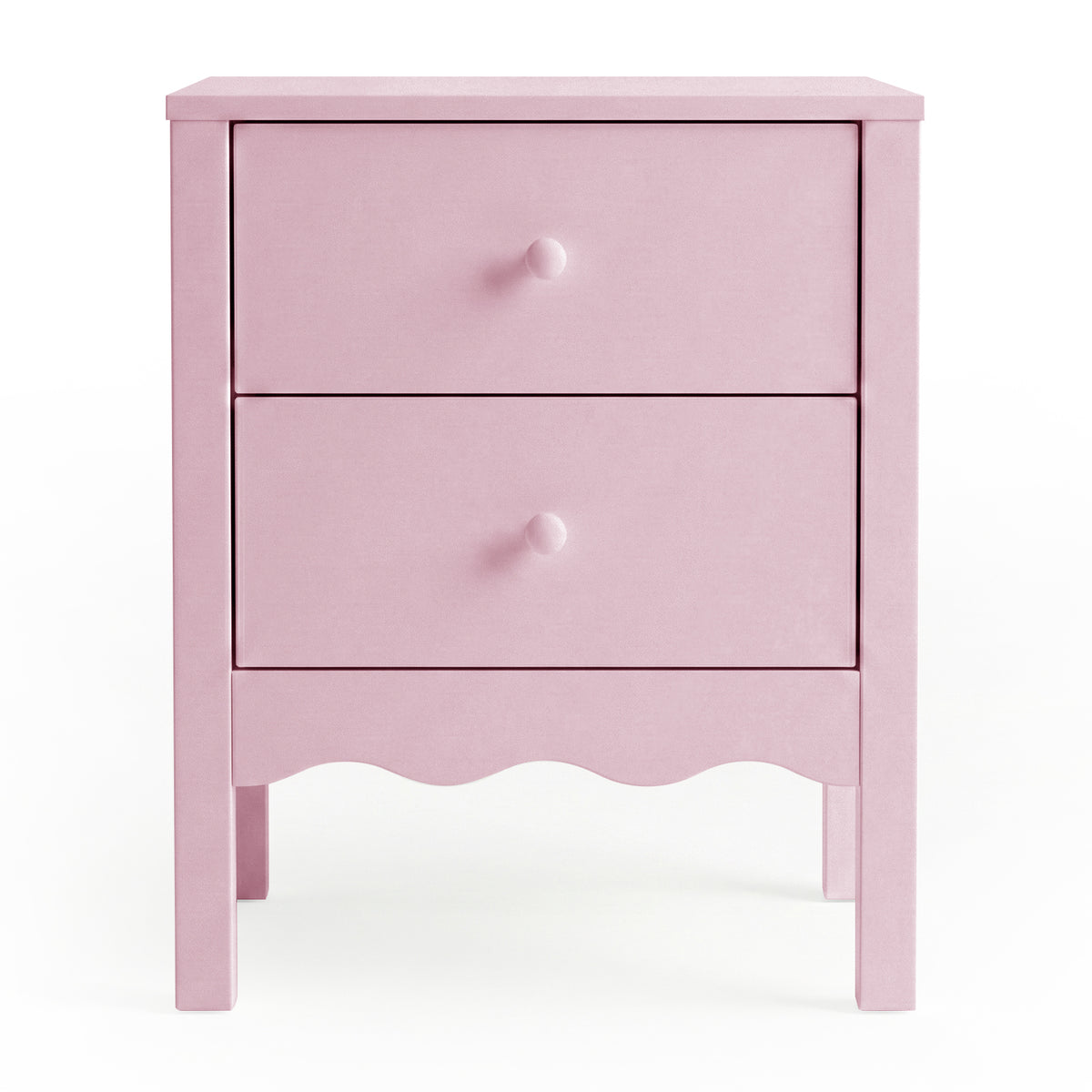 Bellea 45cm Pine Two Drawer Bedside Table in Pink
