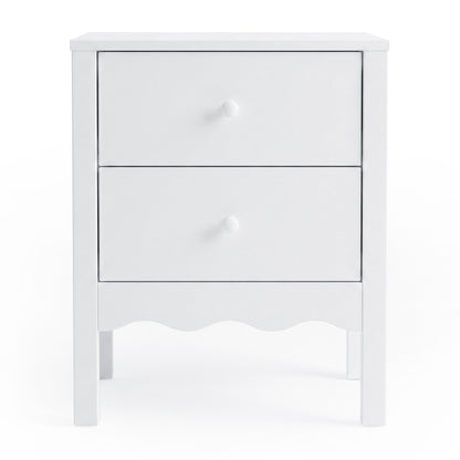 White two-drawer nightstand on a plain white background, full view