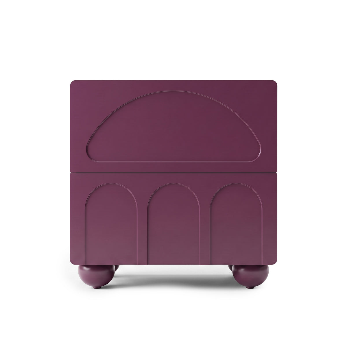 Deep purple square nightstand on a white background