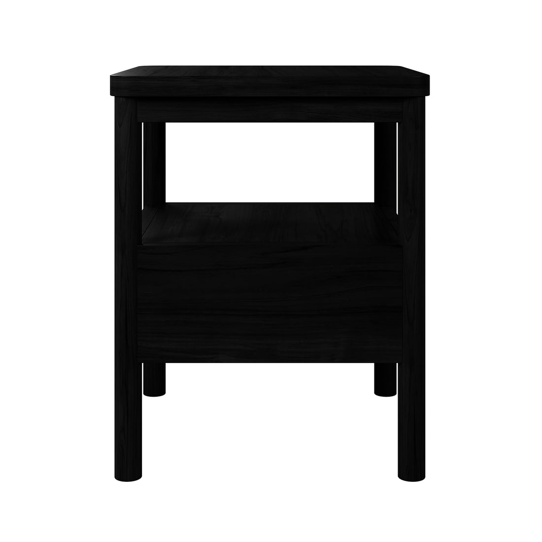 Brett Solid Oak Bedside Table - Black; features a rectangular design with a spacious drawer, shelf, and sturdy legs. Crafted from solid oak, it merges style with functionality for modern interiors.